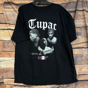 2PAC Tupac Shakur 3 Faces Graphic T-Shirt Men's Black 2XL Cotton New with Tags